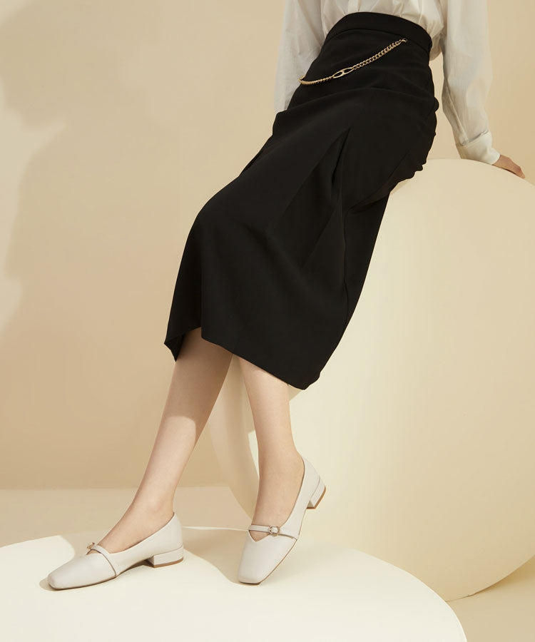 【22cm-25cm】スクエアトウワンストラップパンプス ローヒールパンプス オフィスカジュアル 韓国ファッションjopa007